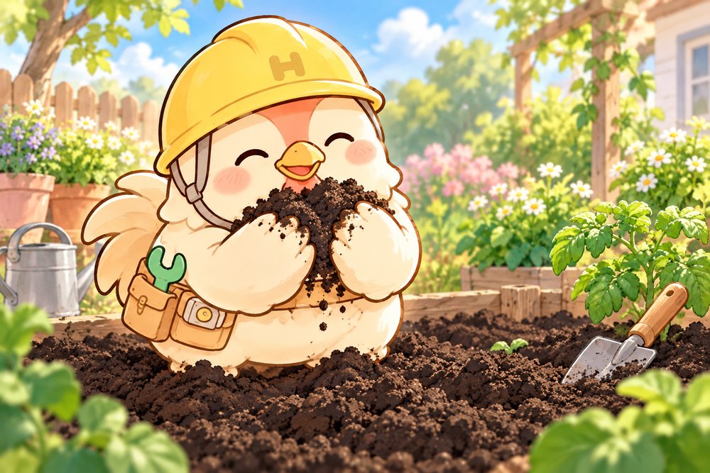 ふかふかの土の手ざわりにうっとりするナビ助